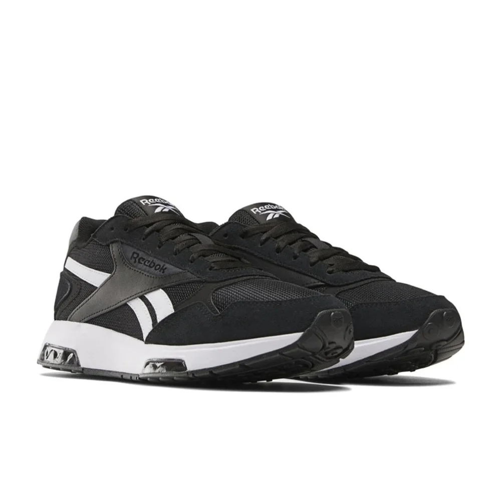 Reebok Women Suede Leather Glide DMX Sneaker Black with White Stripes Size 9.5 M